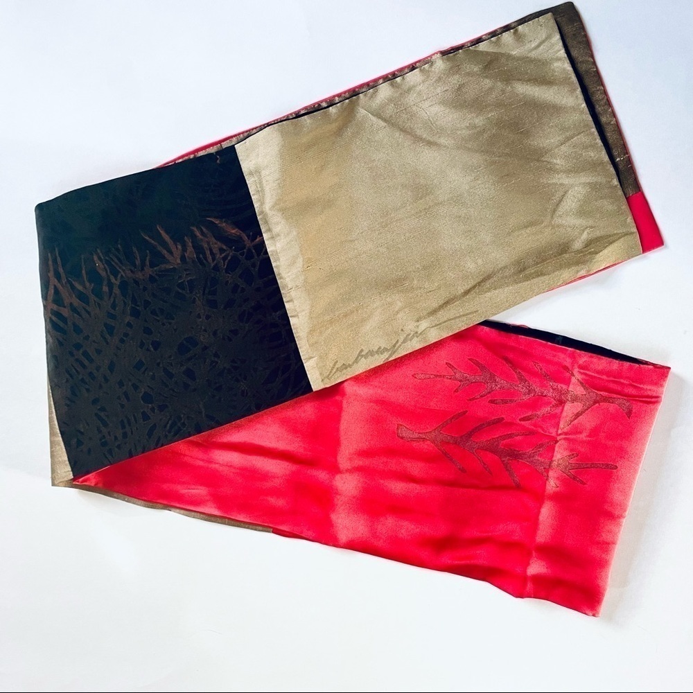 Vintage Scarf Red Black Gold Tree Nature Design